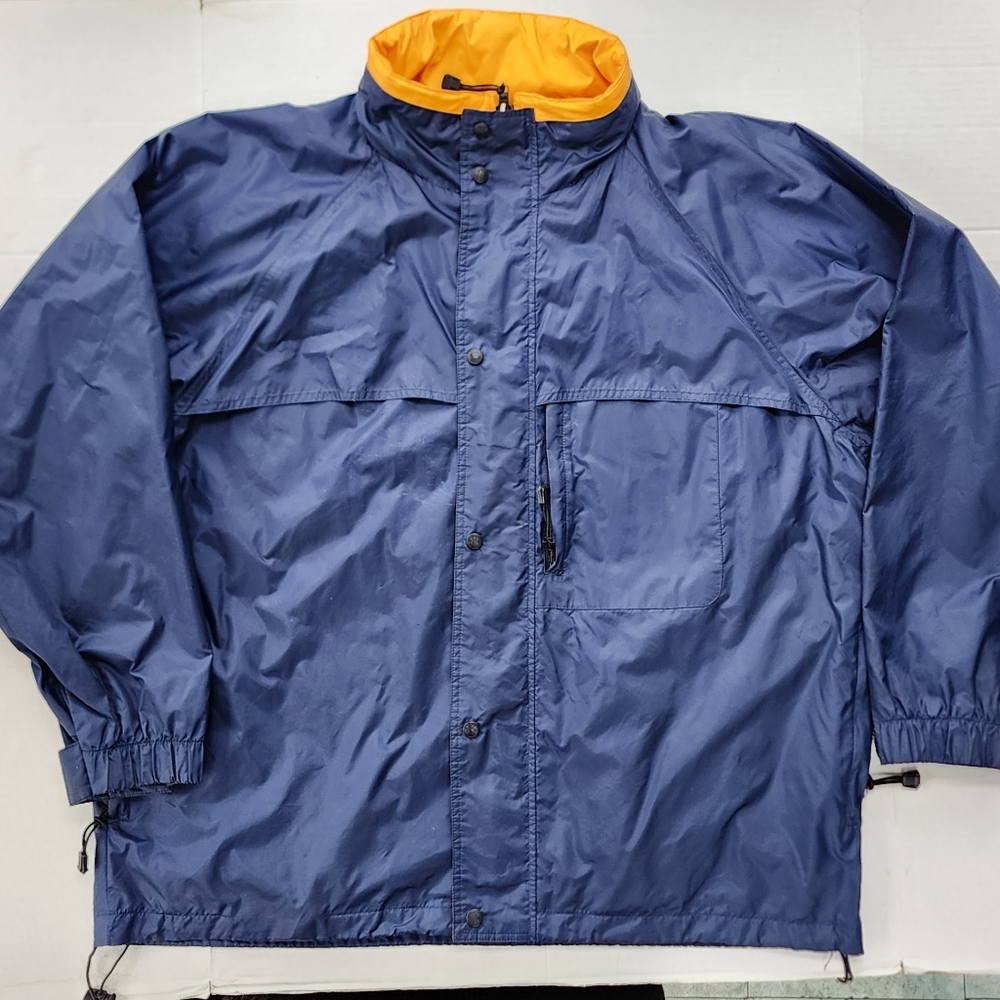 Weatherproof Garment Company Drawstring Blue & Yellow Hooded Windbreaker